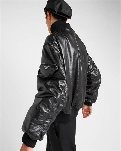 mens prada bomber jacket|prada nappa leather bomber jacket.